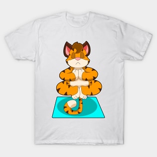 Tiger at Yoga on Yoga mat T-Shirt